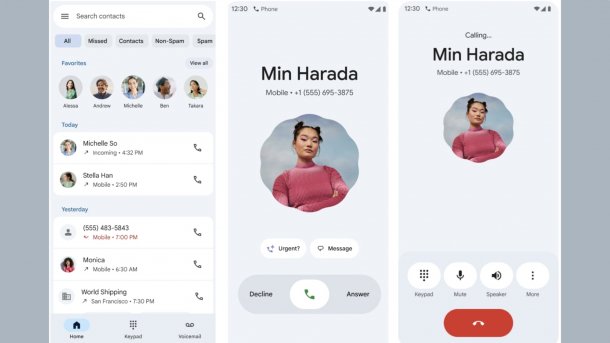 Different views: Google phone app in the new design