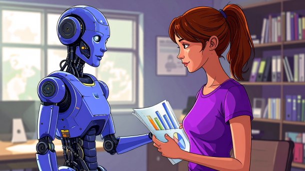 Eine Roboter berät eine Frau