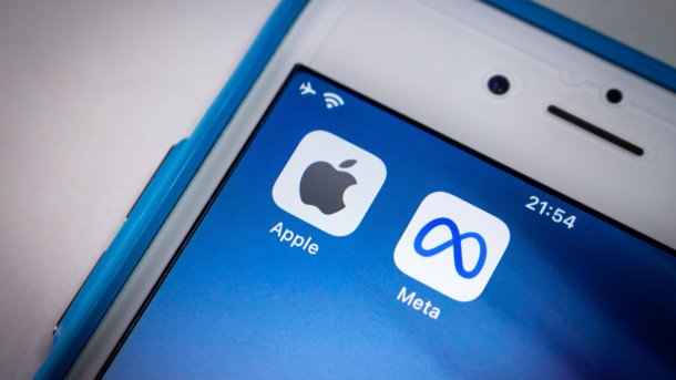 Icons von Apple und Meta auf einem älteren iPhone