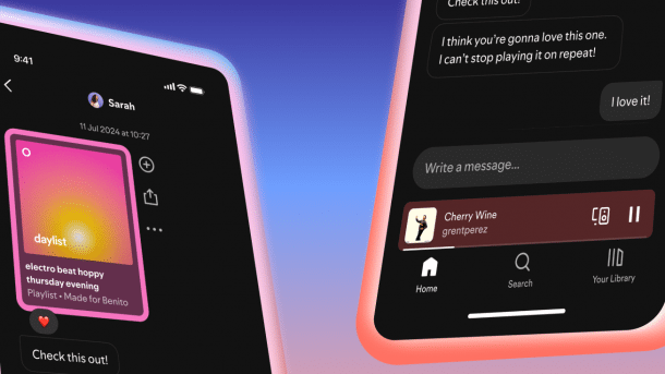 Bilder der Spotify-App mit Nachrichten-Funktion