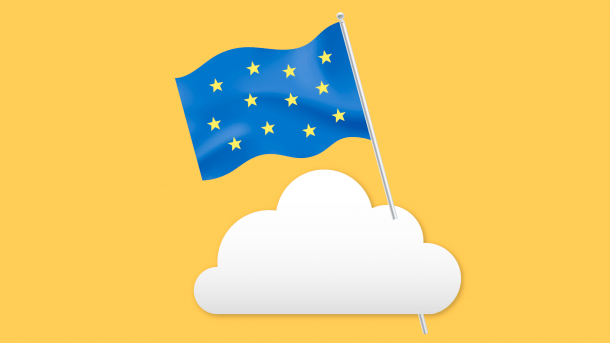Cloud with EU flag, yellow background
