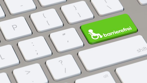 Green button with the word Barrier-free on the keyboard