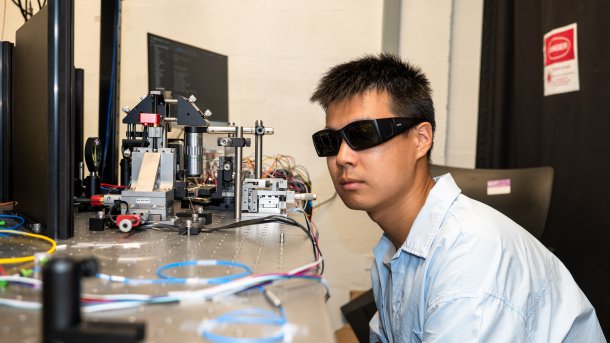 Yichi Zhang, a doctoral student in the Department of Materials Science and Engineering, is investigating the source of the quantum signal.
