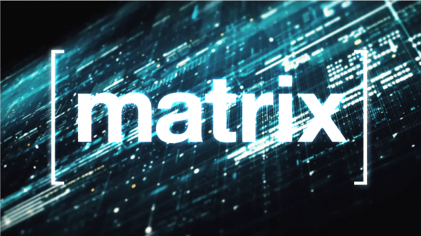 Futuristische Datenmatrix mit Matrix-Logo