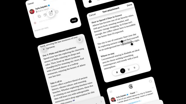 Several screenshots of longer texts on threads