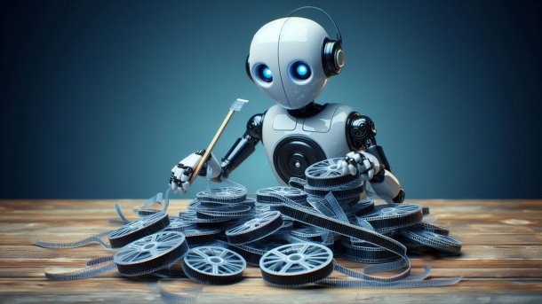 Ein Roboter schneidet Filmmaterial