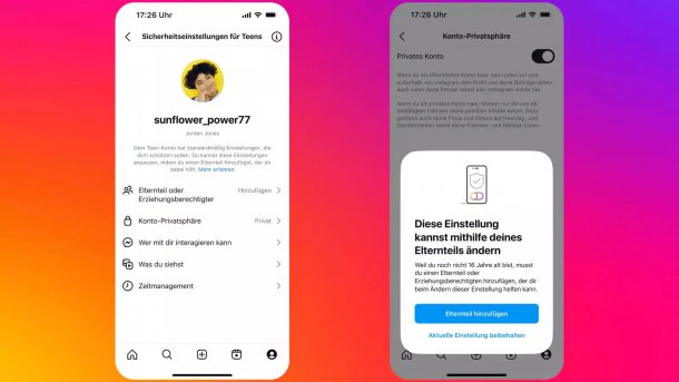 Parental control functions on Instagram