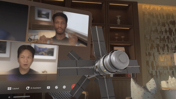 Teilnehmer einer Webex-Konferenz arbeiten gemeinsam an einem 3D-Modell