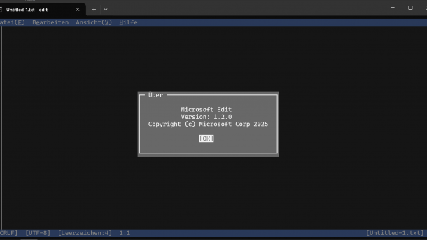 Version dialogue of Microsoft's command line editor