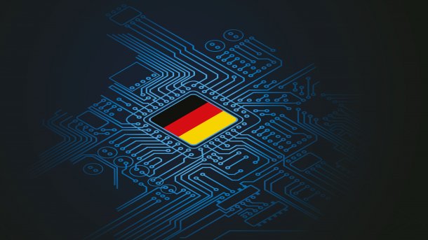 Illustration einer deutschen Flagge auf einem Schaltkreis