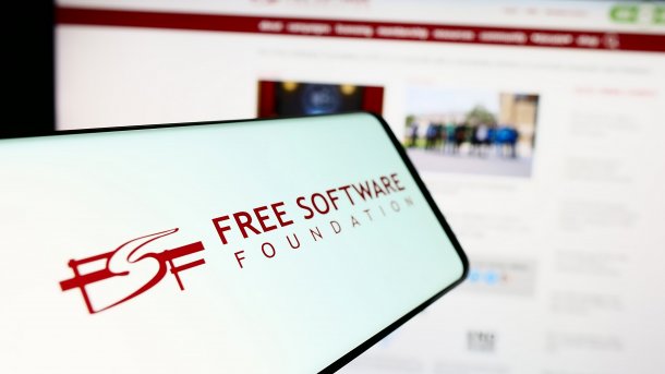 Free Software Foundation logo on a smartphone