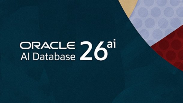 Schriftzug Oracle AI Database 26ai vor blauem Hintergrund