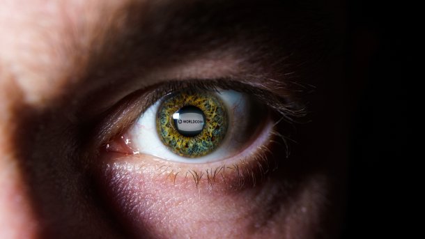 Worldcoin logo in a pupil