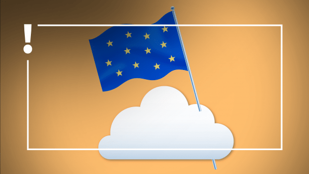 Wolke mit EU-Flagge, gelber Hintergrund