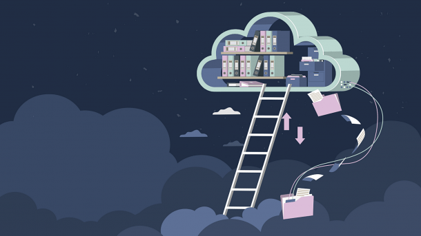 Cloud with file folders and ladder