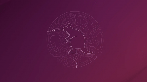 Lila Hintergrund, Quokka Strichzeichnung in weiß