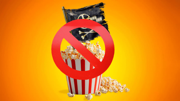 Popcorn cup with pirate flag and prohibition sign
