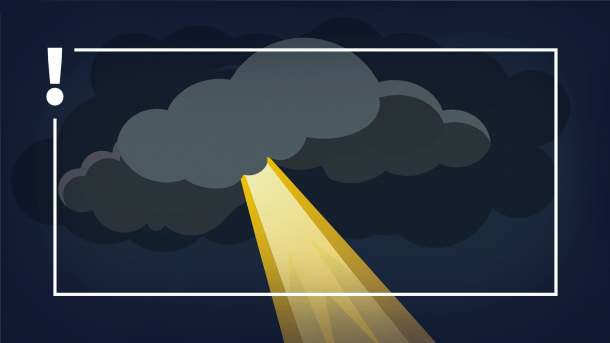 A drawn dark cloud from which a beam of light emerges