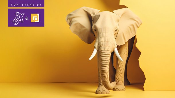 Aufmacher der Online-Konferenz betterCode() PHP 2025: gelber Elefant vor gelbem Hintergrund