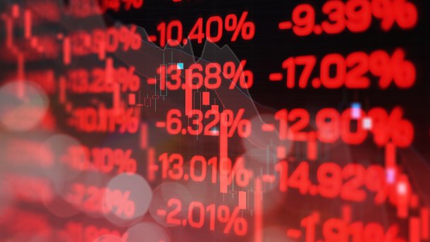 Rote Prozentzahlen mit Minuszeichen im Stil von Börsenanzeigen