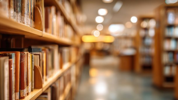 Rows of books in a library