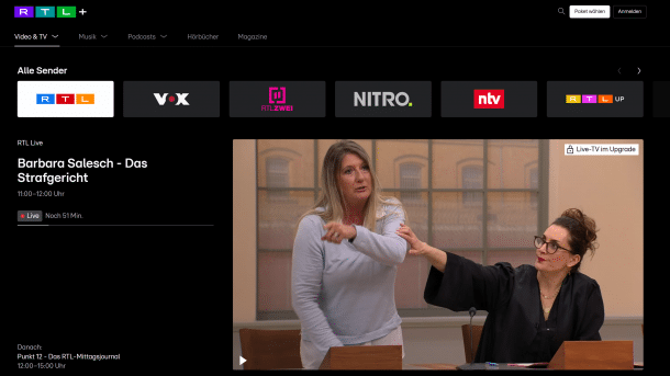 Startseite von RTL+