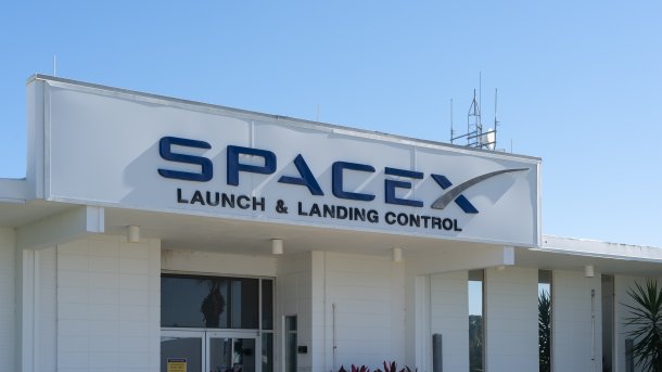 SpacesX lettering on a building