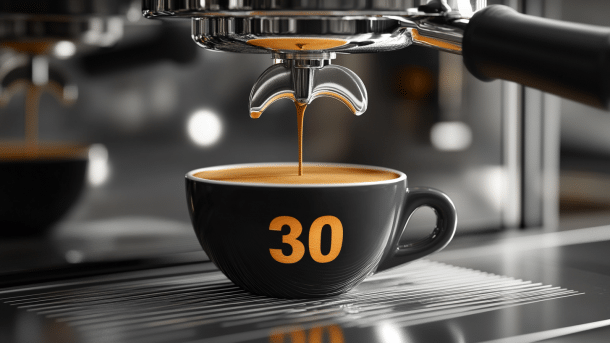 Zahl 30 auf einer Tasse