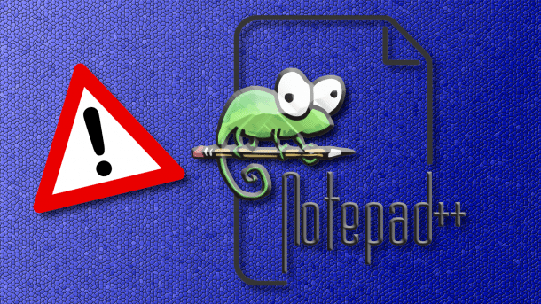 Notepad++-Logo neben Achtung-Schild