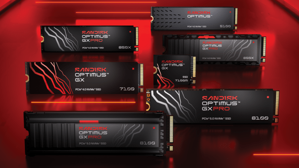 Diverse M.2-SSDs vor rotem Hintergrund