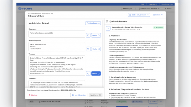 Screenshot aus dem Entlassmanagement von Recare