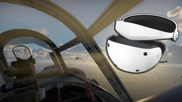 Cockpit view of a WWII fighter plane with a formation of other aircraft in the sky – a realistic VR aerial combat experience in Aces of Thunder.