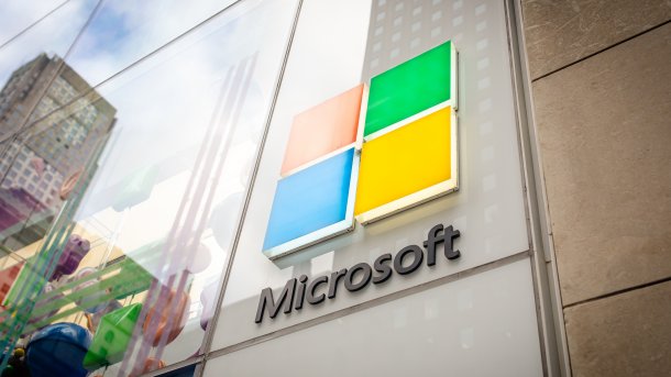 Microsoft logo on a building