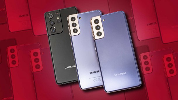 Samsung Galaxy S21 Ultra, Plus and the base model from behind