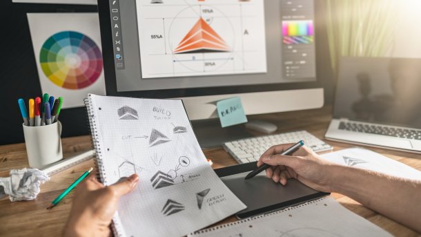 A designer working on a computer