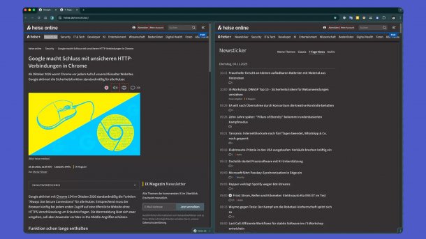 Chrome browser window with two web pages in one tab.