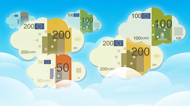 Wolken mit Euro-Scheinen