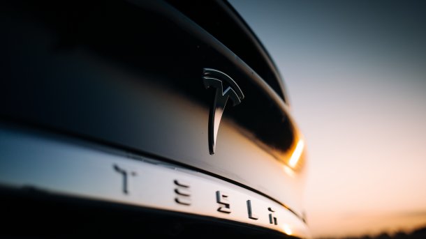 Tesla logo against the light