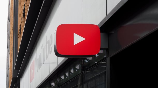 YouTube logo on a building facade