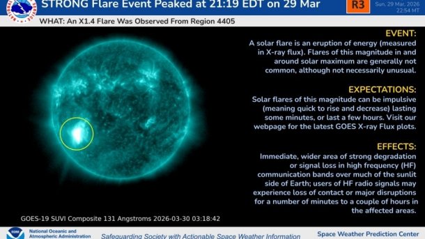 NOAA report on solar flare on March 30, 2026
