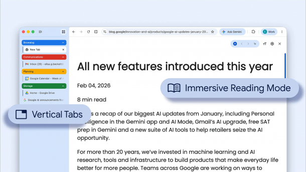 A browser window with an open webpage and a side menu with vertical tabs.