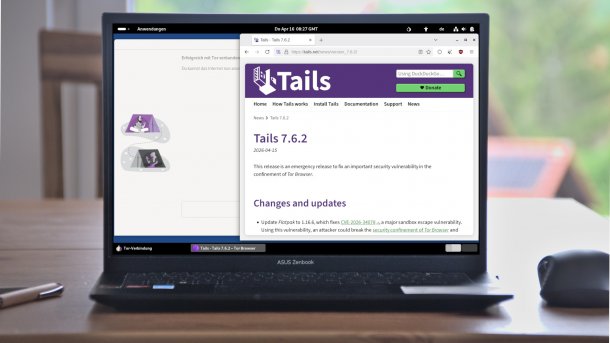 Desktop of Tails 7.6.2 on Notebook