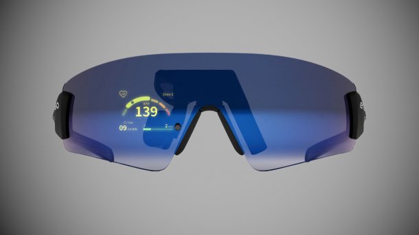 Smarte Sportbrille mit digitaler Anzeige.