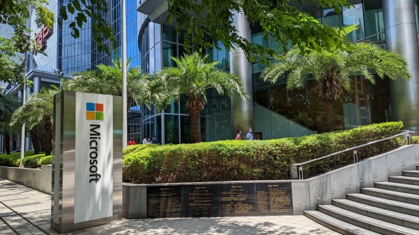 Microsoft company sign on a street in Taiwan