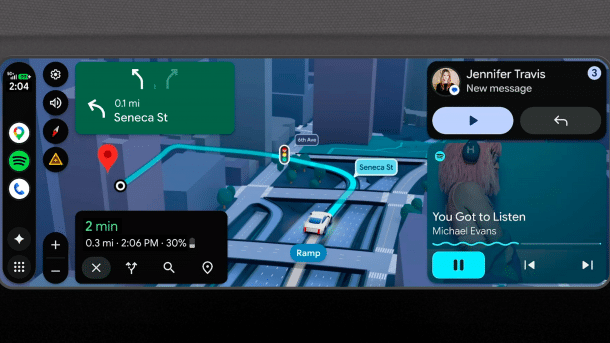 Android Auto Bildschirm mit verschiedenen Elementen