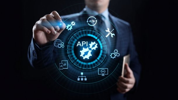 API symbol surrounded by numerous widgets