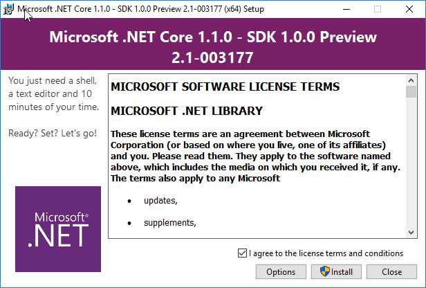 Im Setup selbst sieht man dann &quot;.NET Core 1.1&quot;