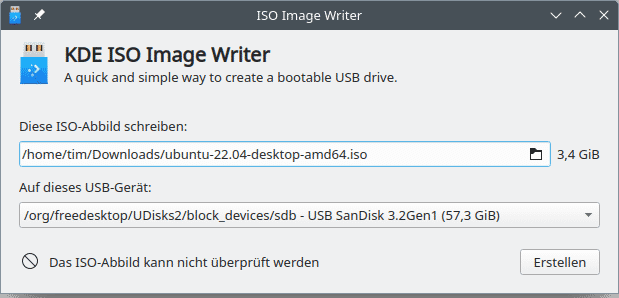 Screenshot vom KDE ISO Image Writer