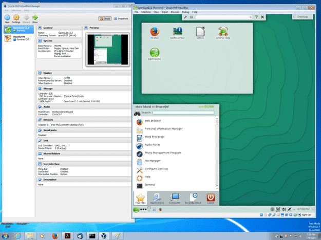 Windows-Version von VirtualBox 5.0 mit OpenSuse in einer VM.