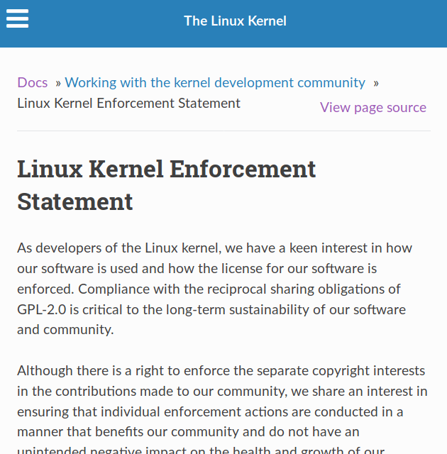 Das &quot;Linux Kernel Enforcement Statement&quot; in der Kernel-Dokumentation.